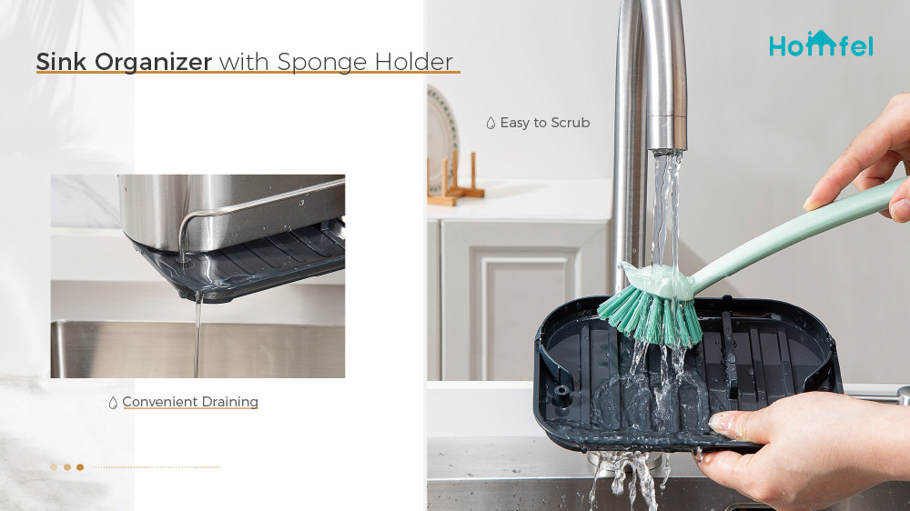 Stainless Steel Kitchen Sink Organiser Rack With Fluid Pump And Sponge Holder