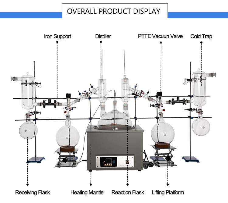 Short Path Distillation Equipment 20L High Borosilicate Glass Corrosion Resistance