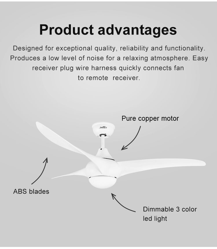 Modern Design Style Energy-Saving Remote Control LED Ceiling Fan with Metal Lamp Body