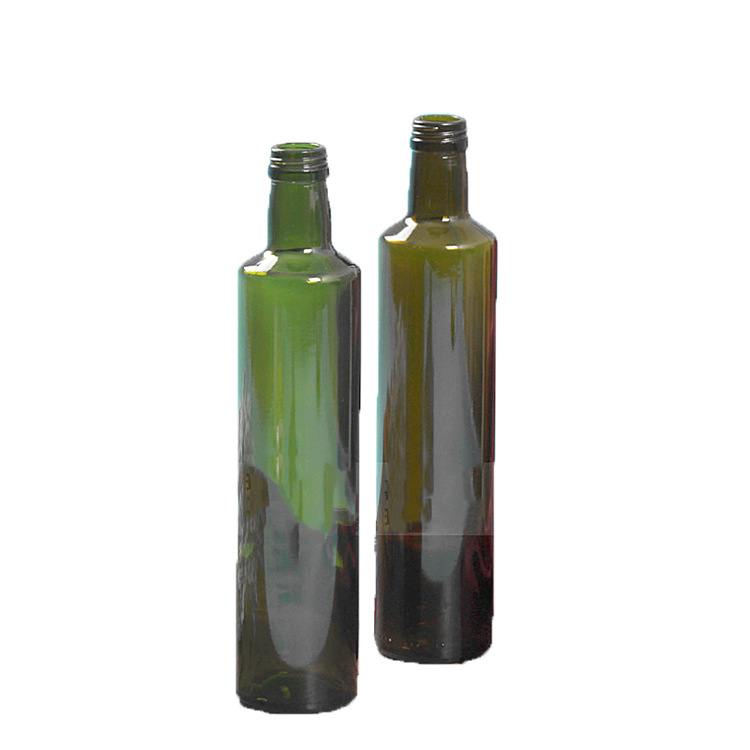 Glass Base Material 750ml Round Dark Green Camellia Walnut Oil Bottle with Cork Sealing Type