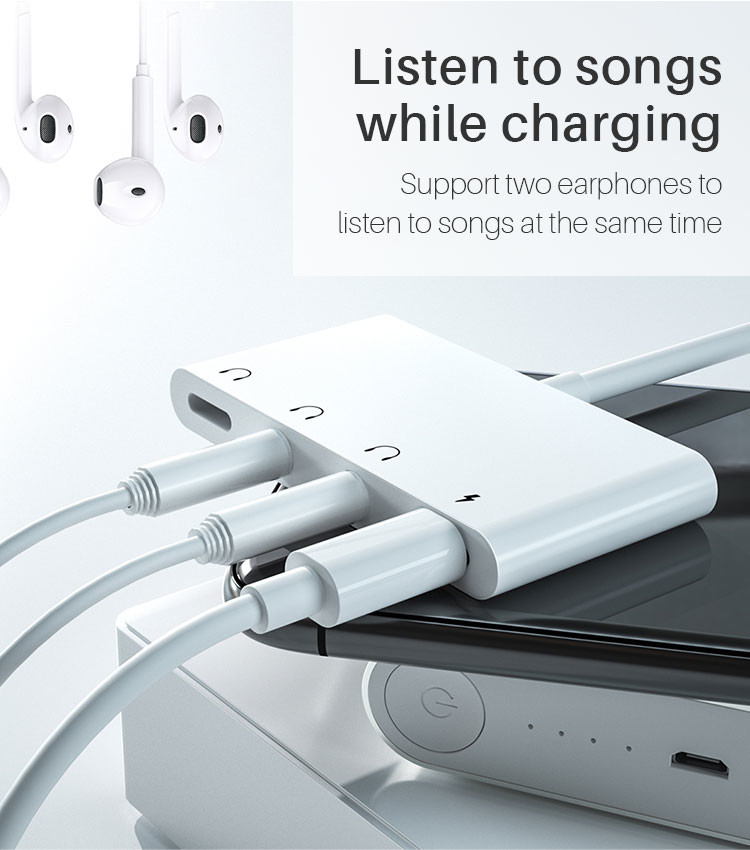 4 In 1 3A Iphone Charge And Headphone Splitter with Dual 3.5mm Jack