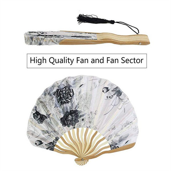 Shell Round Foldable Decorative Fans Cosplay Fabric Bamboo Festival Hand Fans