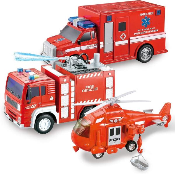 Battery-Free Friction Toy Toddler Truck Fire Engine Emergency Vehicle for Kids