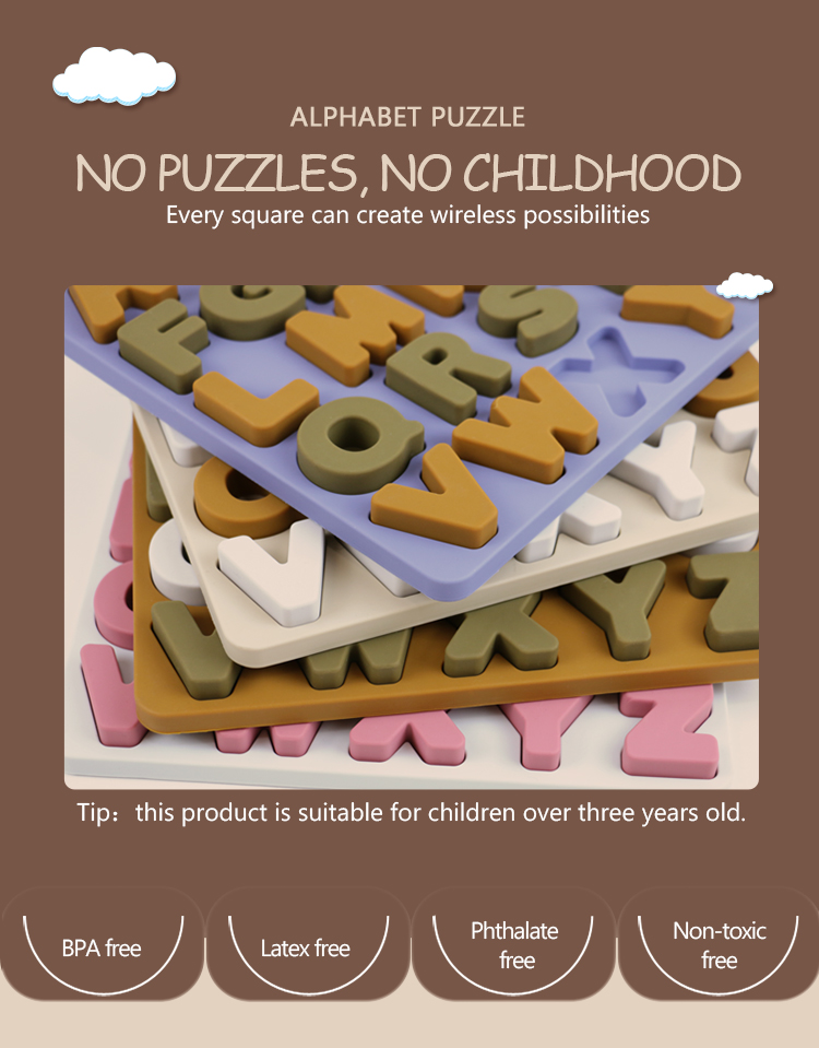 Food Grade Kids Silicone Puzzle With Letters Alphabet Shape