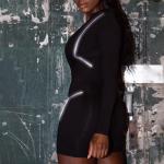 High Waist Tight Fitting Long Sleeve Bodycon Jumpsuit With Zipper