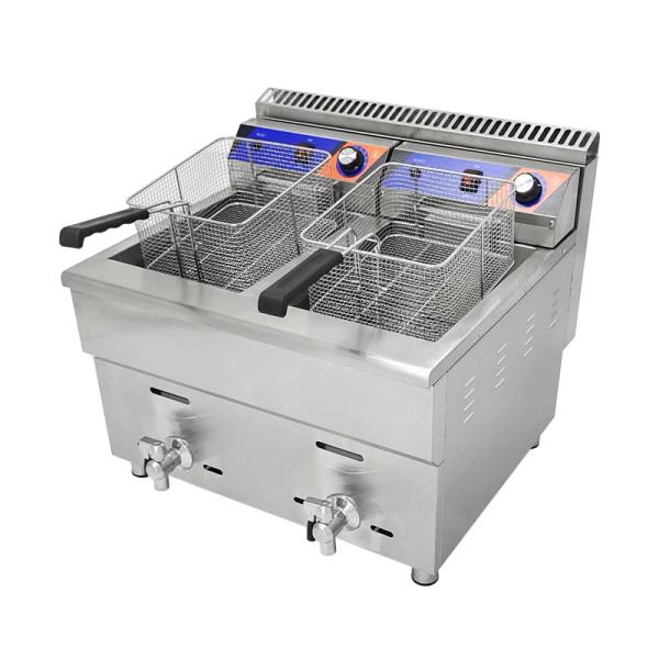 220V Double-tank Gas Deep Fryer Machine for Fast Food Restaurant Stainless Steel