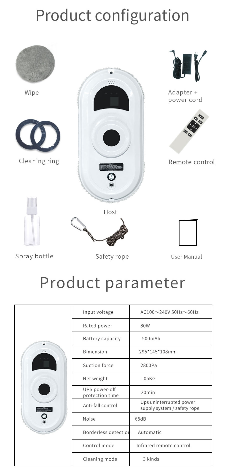 Professional Building Glass Cleaner 295*145*108 mm Intelligent Window Cleaning Robot