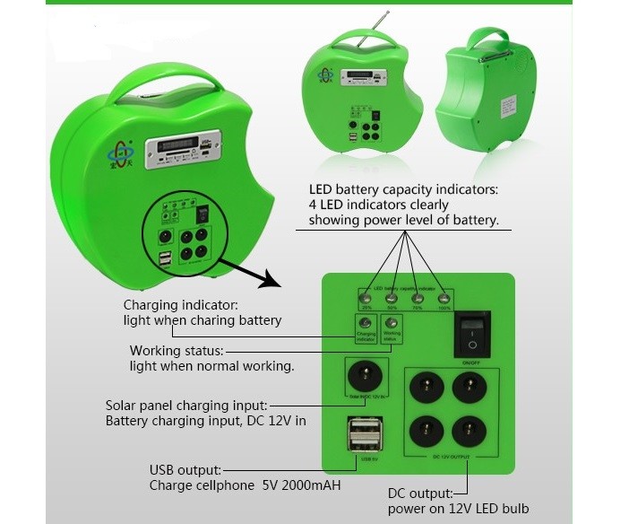 10 Watt Portable Solar Panel Charger Solar Lighting Radio Music Player Easy Carry System