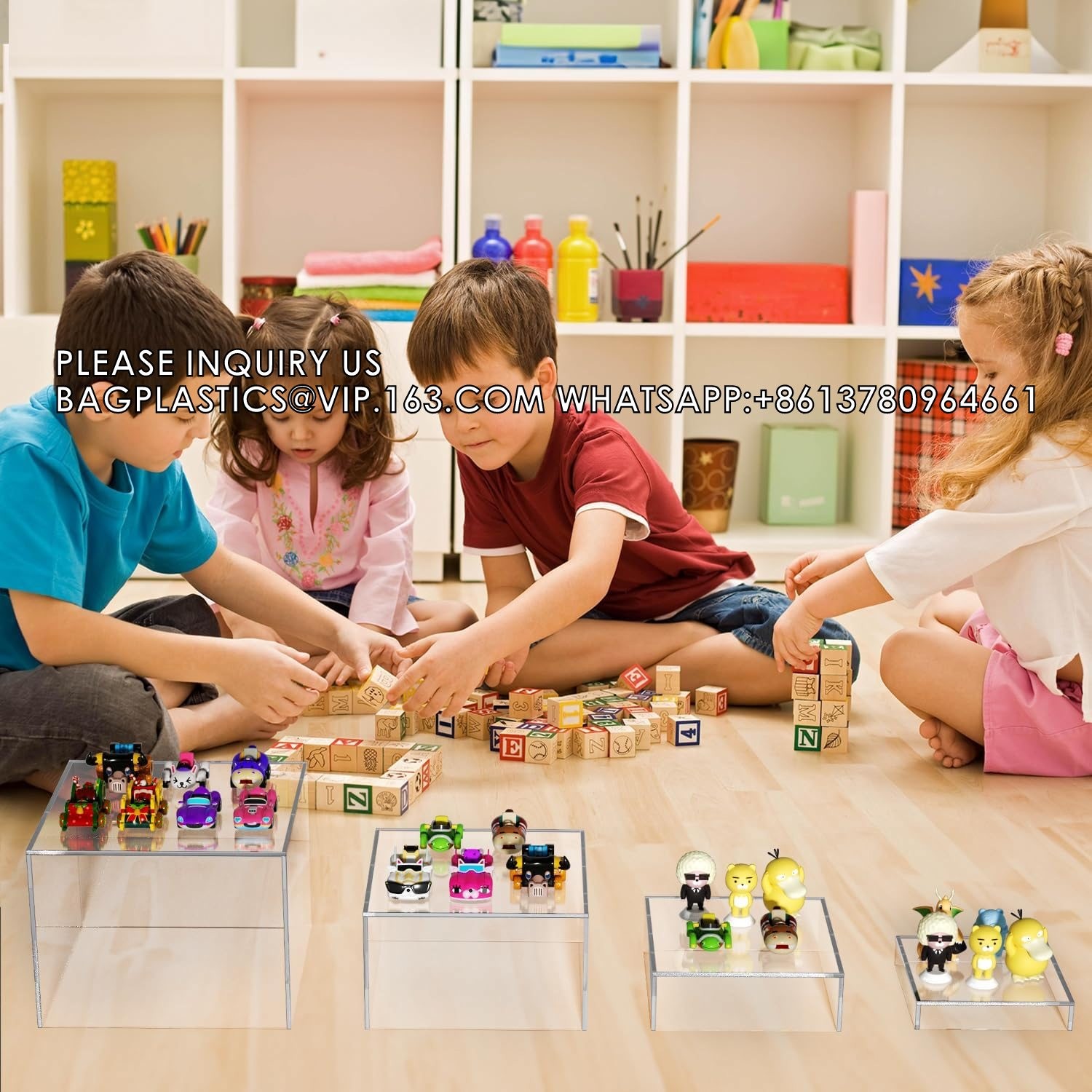 Acrylic Boxes Acrylic Display Nesting Cubes 5 Sided With Hollow Bottoms Display Stand Shelf For Comestic