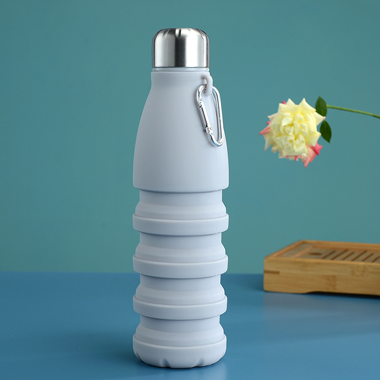 Silicone Foldable Biodegradable Reusable Water Bottles 550ml Grey Customized