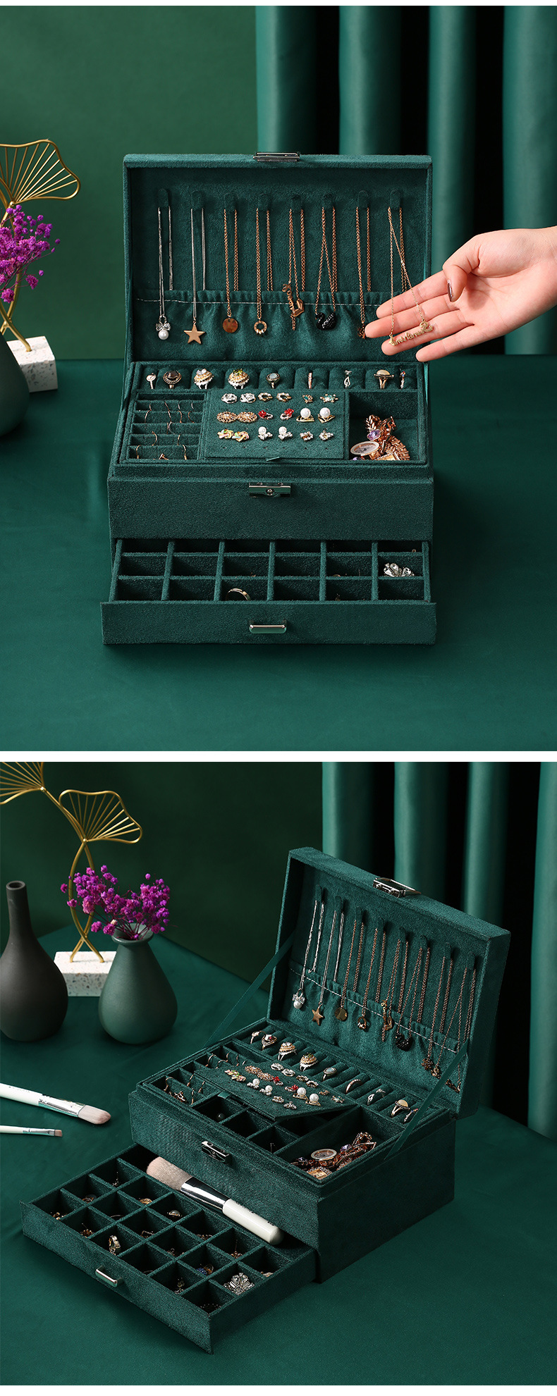 Travel Leather Jewelry Storage Organizer Box For Luxury Pendant Rings And Earrings