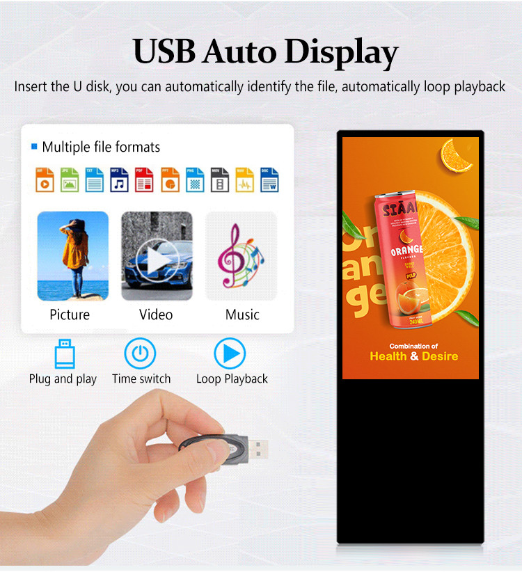 1080P 4K 2G DDR3 Floor Standing Digital Signage Aluminum Alloy Frame