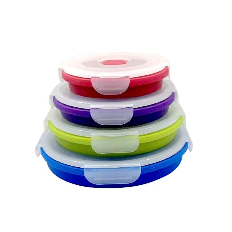 Wholesale 4 Sets Microwavable Food Storage Containers Safe leakproof Silicone Foldable Round Lunch Box