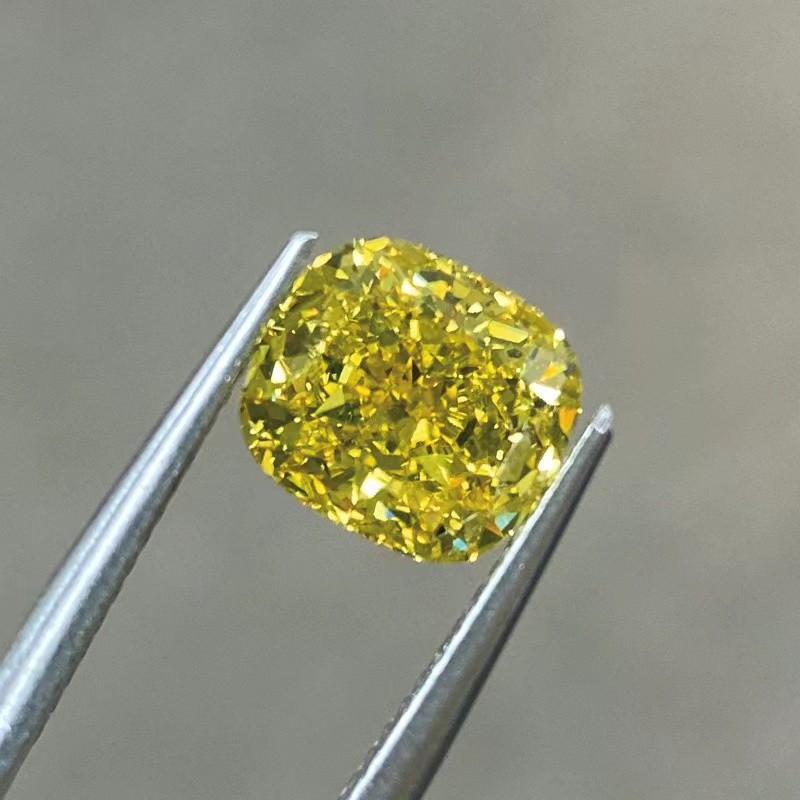 HPHT Lab Created Yellow Diamond Loose Cushion Cut 10 Mohs