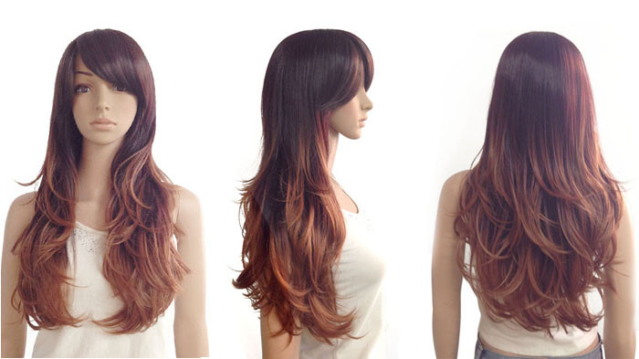 Natural Curly Ombre Synthetic Hair Wigs / Swiss Lace Synthetic Wigs