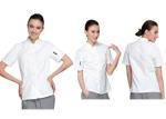 Single Breasted Custom Work Shirts , White Short Sleeve Embroidered Chef Coats