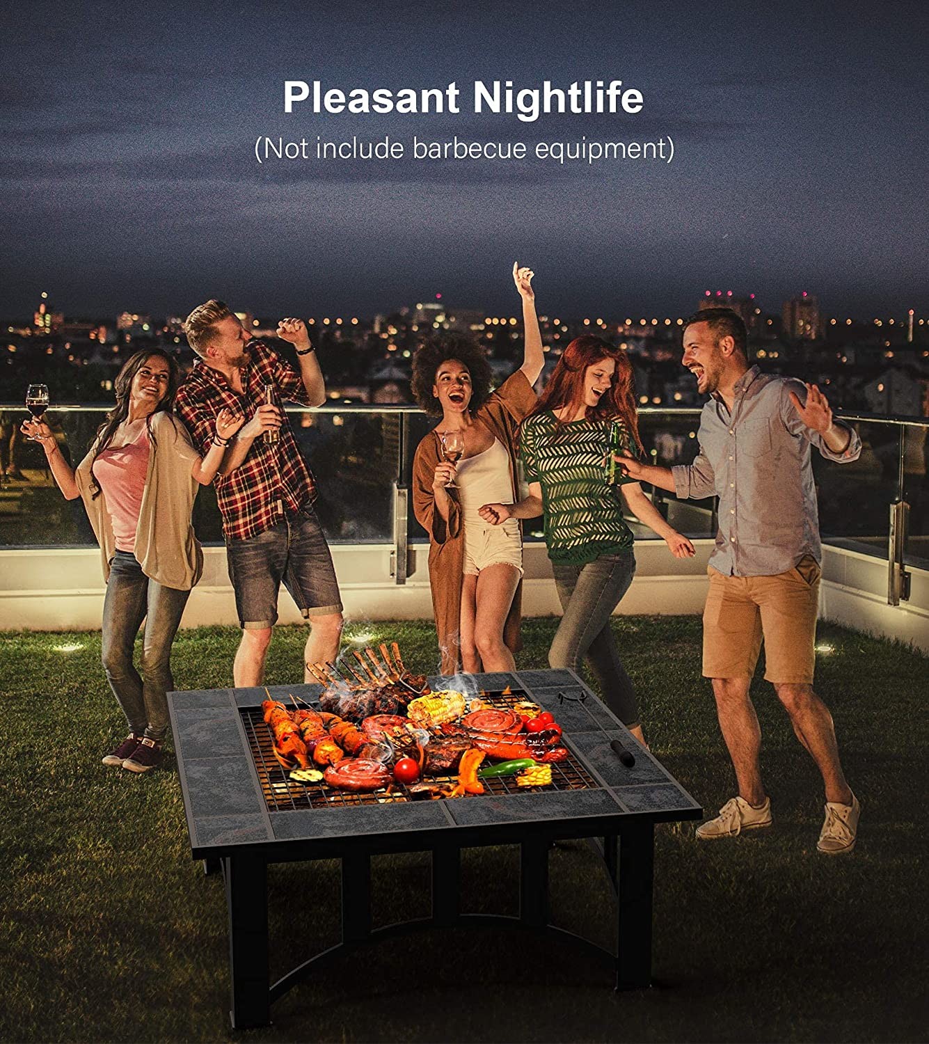 Outside Table Square Patio Outdoor Barbecue Fire Pit With Ceramic Tile