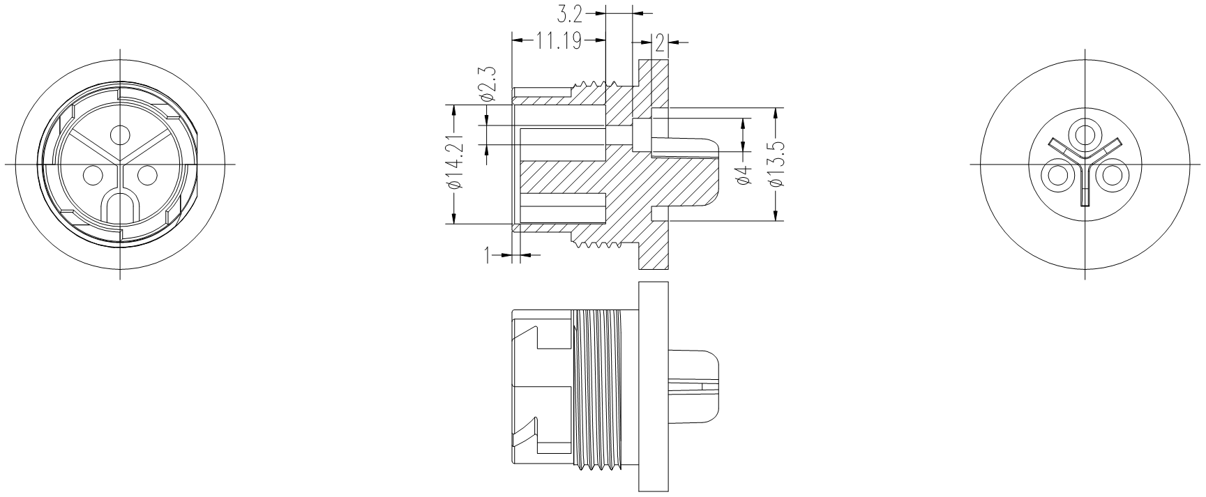 M20 Circular Connectors Waterproof Panel Mount Connector 3 Pin