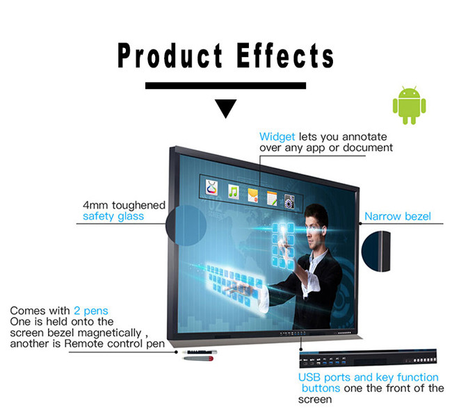 4K Ultra HD Resolution Interactive Education Whiteboard 30000 Hours Life Expectancy