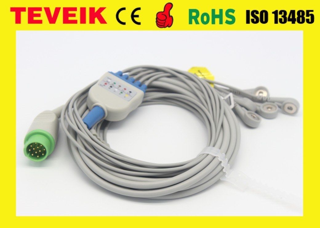 Medical Reusable Biolight 5 leadwire Round 12pin 5Leads ECG Cable For Patient Monitor