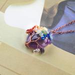 Healing Clear Heart Shaped Crystal Tree Of Life Quartz Necklace