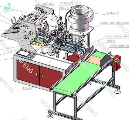 Kraft envelope machine for metal clasp insert and hole punch function