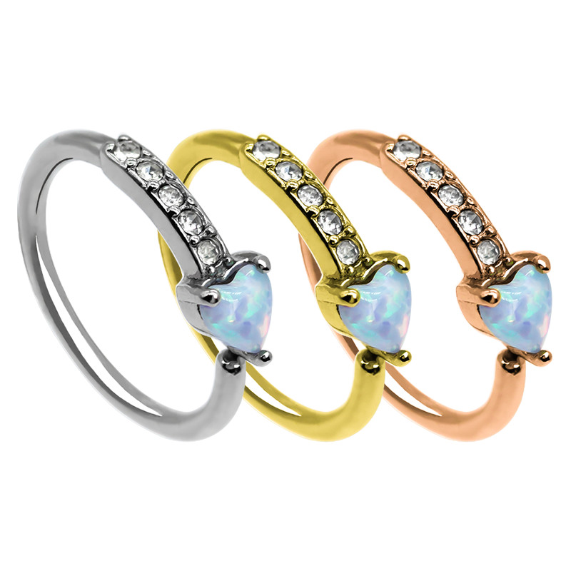 Love Heart Opal Hoop Nose Piercing Silver Color 8mm Hypoallergenic Nose Ring