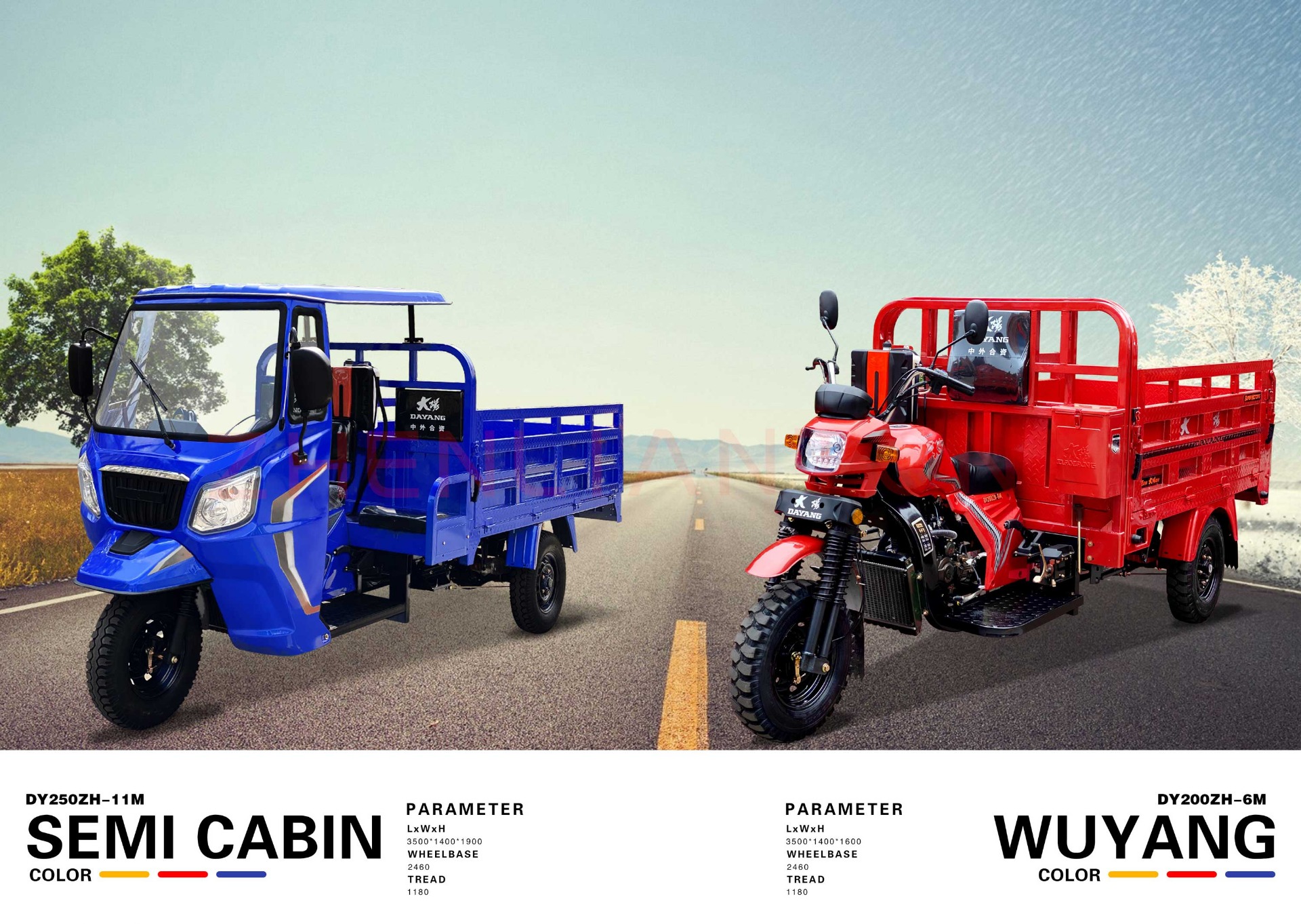 DAYANG African hot 250cc water tank tricycle with iron cabin and water-cooling engine
