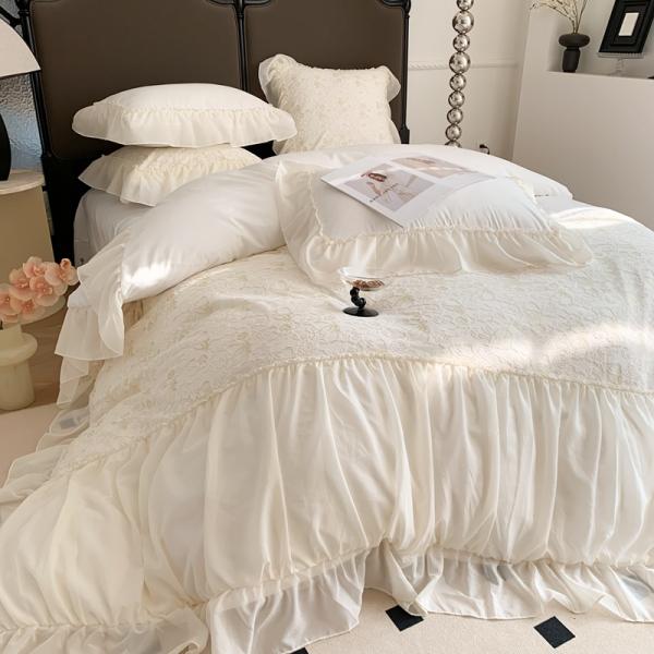 4PCS Fluffy Duvet Quilt Bedding Set Solid Pattern Luxury Bed Sheet Set Comforter Bedding