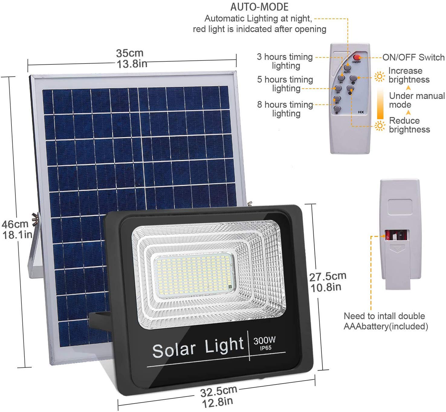 Outdoor 300w 6000K Ip67 Solar Powered LED Flood Light