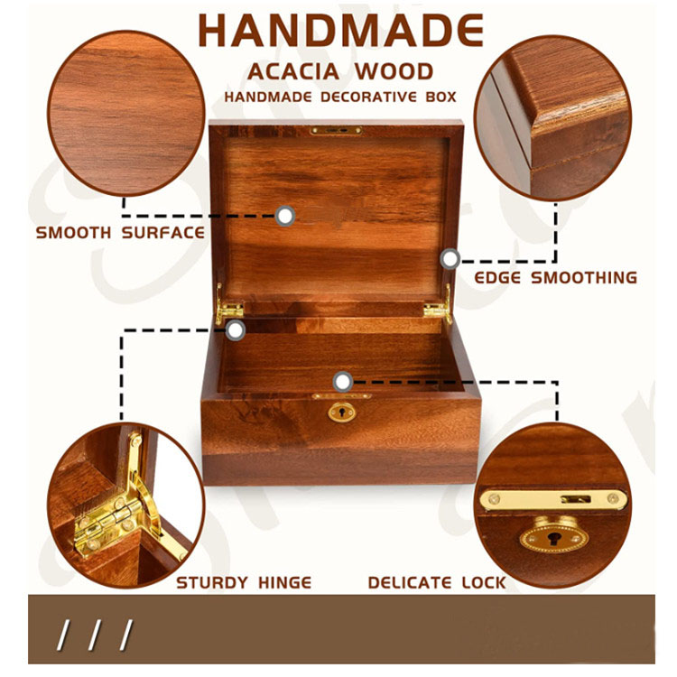 Newest Acacia Wood Decorative Storage Boxes Wooden Jewelry Box Wooden Box with Hinged Lid