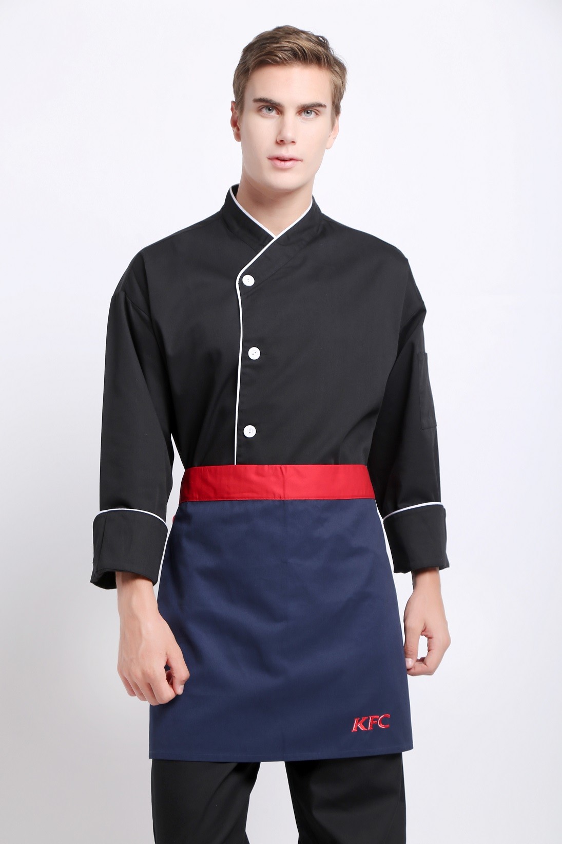 Twill 2/1 Polyester 65% Cotton 35% Winkle-free Black Half Apron Chef Wear