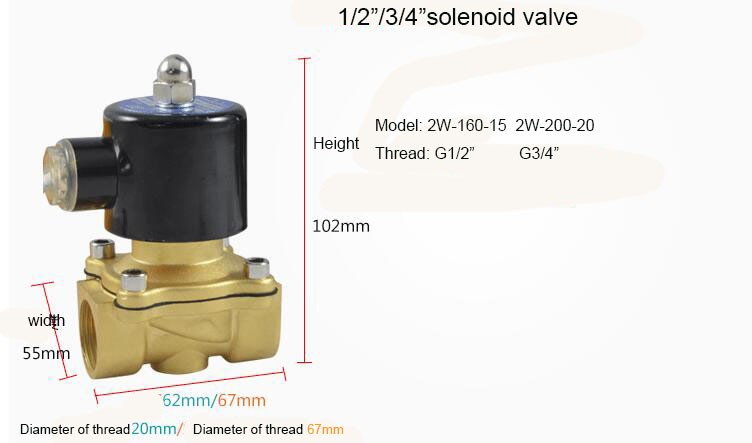 Direct Acting Water Air Oil N/C 2Way 20mm 3/4" Brass Solenoid Valve 24vdc