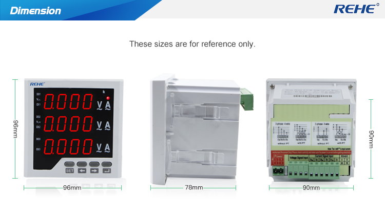 3 phase digital ammeter and voltmeter combination meter 96*96
