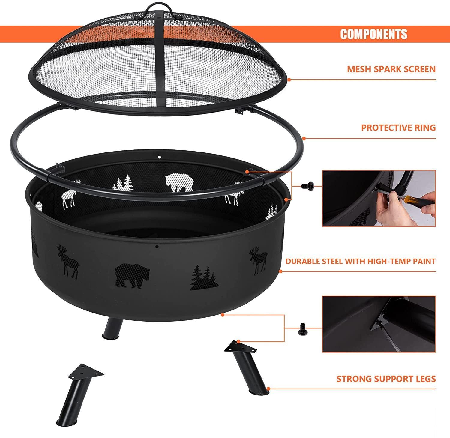 Outdoor Garden Wood Charcoal Heating Stove With Fireplace Poker Black