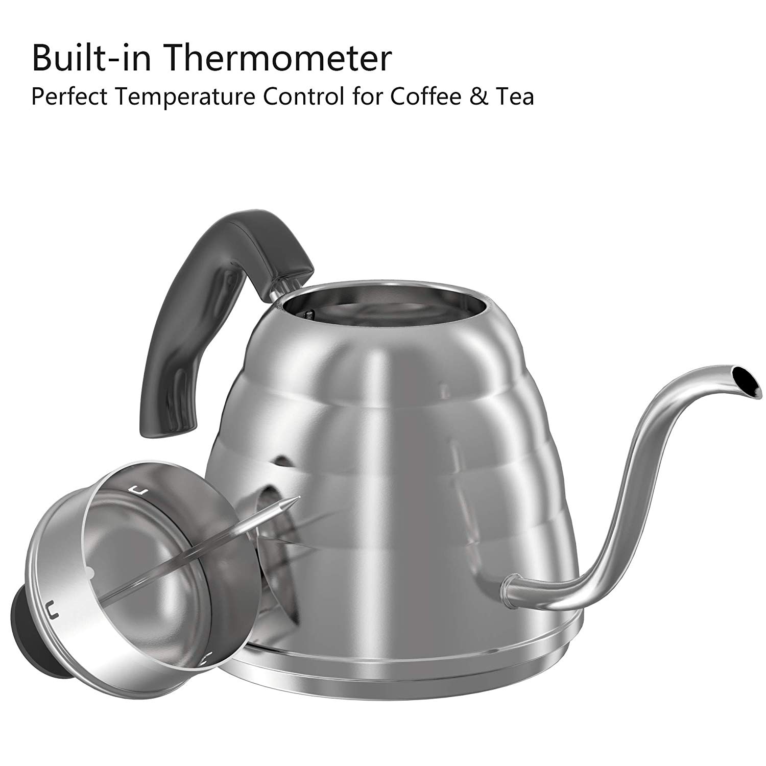 Coffee Drip Gooseneck Kettle With Thermometer Silver Color Oem Odm Service