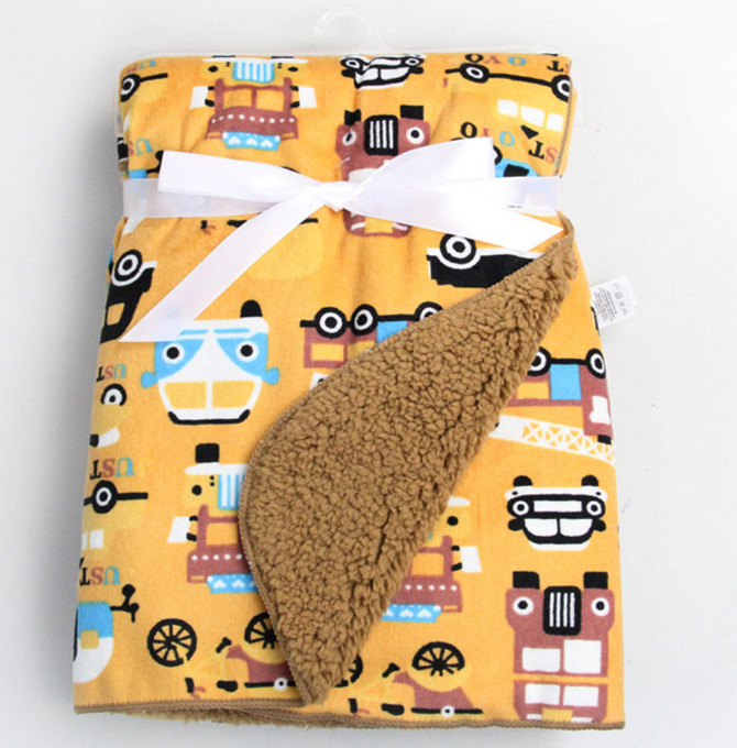 Soft 2 Layer Cartoon Print Blanket Baby Flannel Fleece Blanket 100% Polyester
