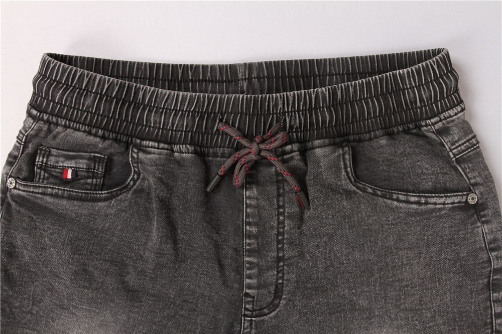 Black Washed Men's Denim Half Pants Mens Elastic Waist Jean Shorts