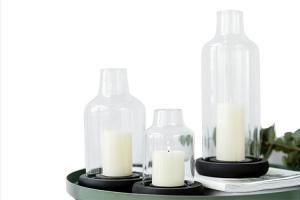 China Tall Glass Candlestick Holders Clear White Simple Design Eco - Friendly wholesale