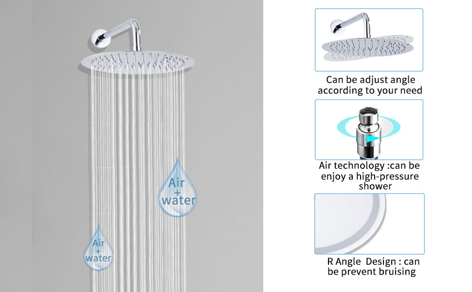 Polished Chrome 8inch 360D Shower Faucet Set Rust Resistance
