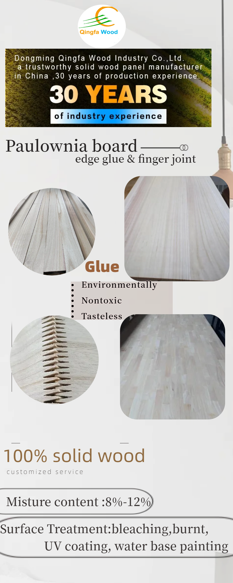 Solid Wood Finger Joint Board Sale Paulownia Board for Surfboard Design Style Sale