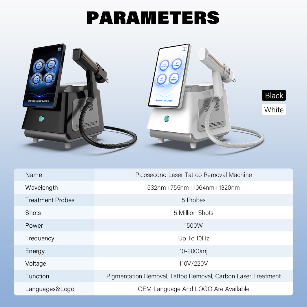 5 Probes 4 Wavelength Picosecond Laser Tattoo Pigmentation Removal Beauty Device