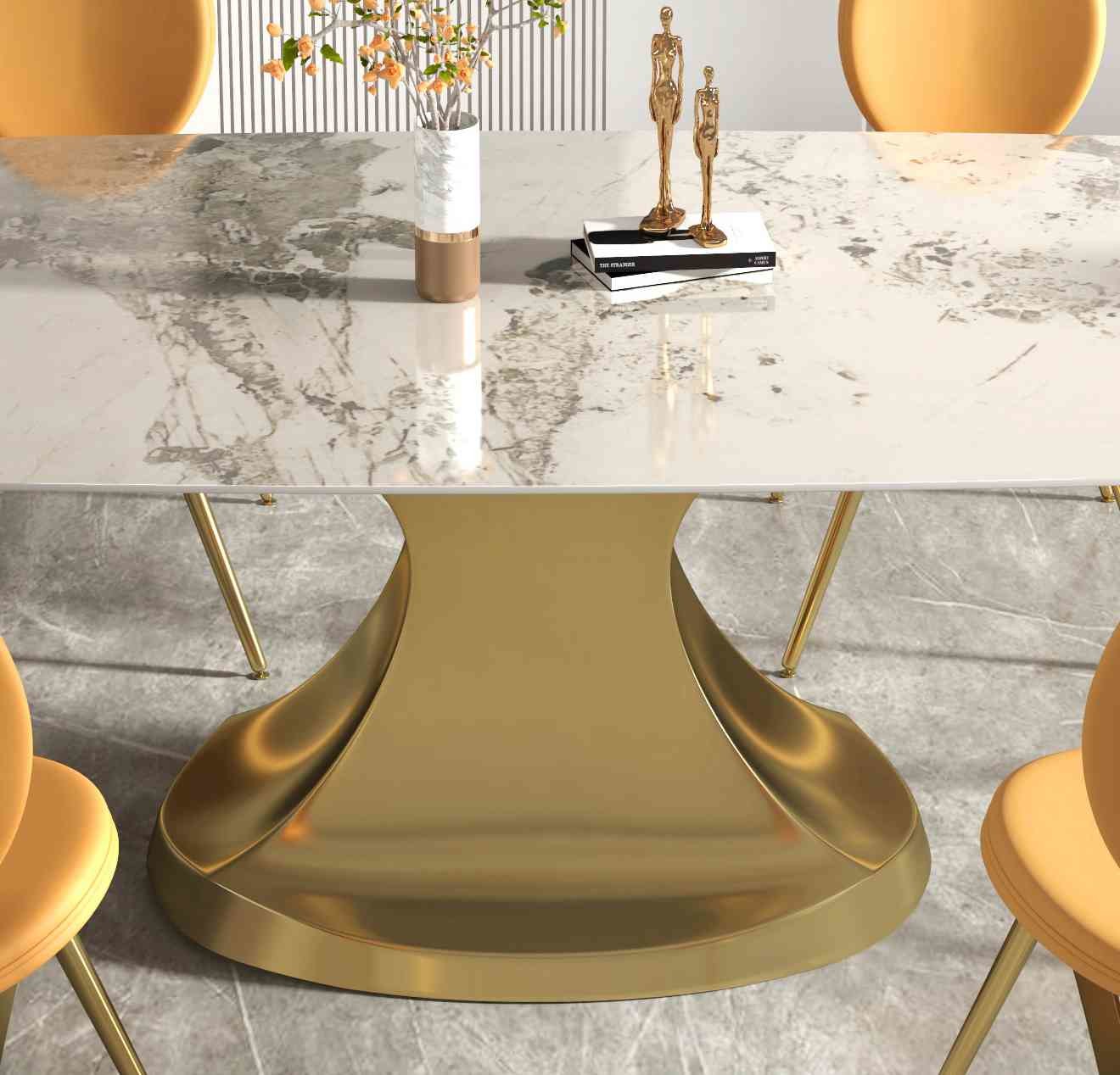 201 Stainless Steel Gold Collection luxury dining table 6 seater Shaped Base Living Room
