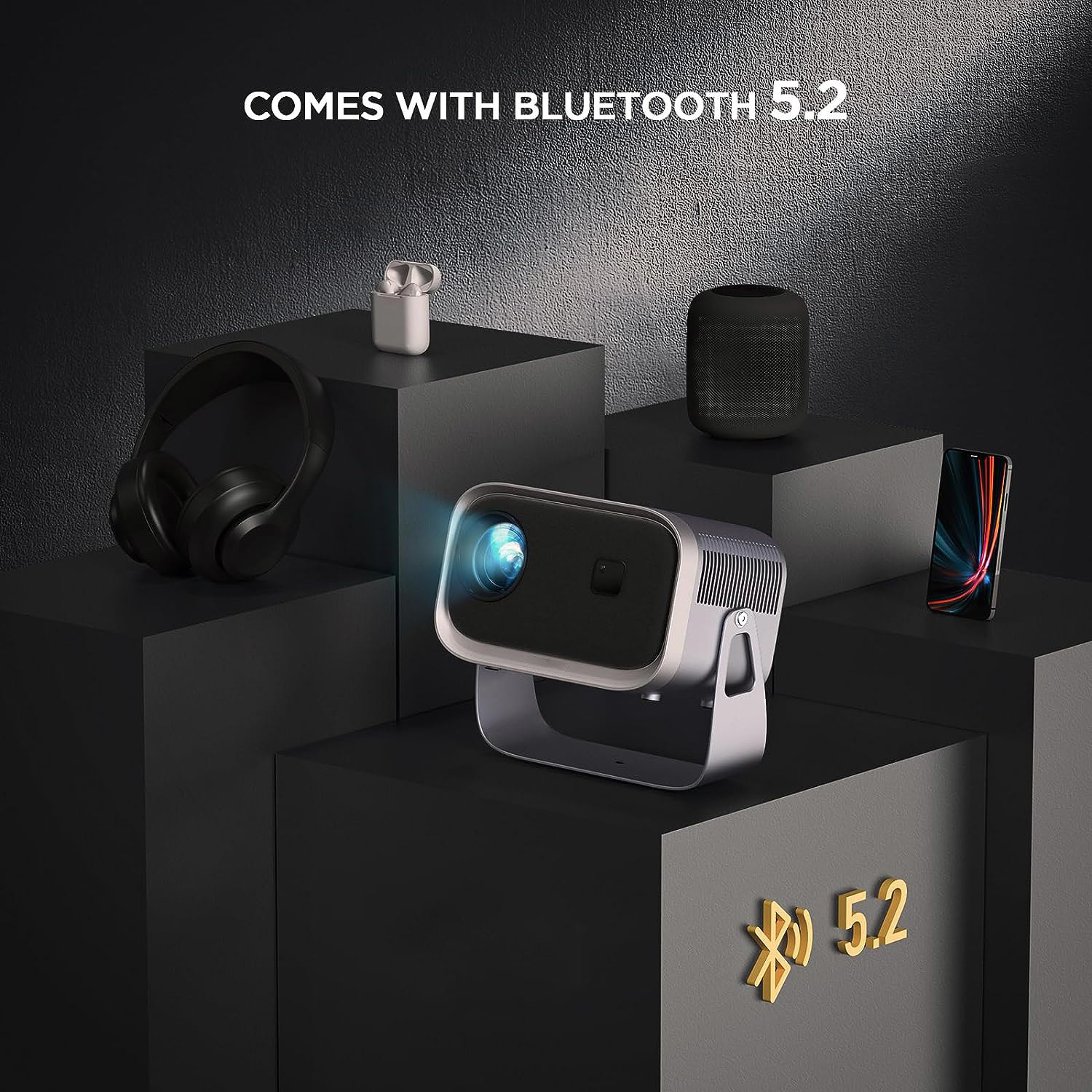 K6 Mini HD 720P Projector Android 360° Rotating Flip Home Smart Projector 4K Auto Focus
