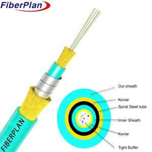 China 4 6 8 12 Core Double Sheath Kevlar Strengthen Spiral Steel Indoor Fiber Cable wholesale