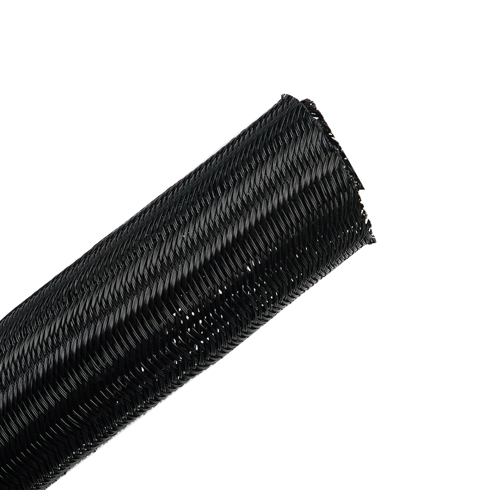 Black Self Closing Wrap PET Braided Sleeve Split Wrap Braided Wire Cable Sleeve