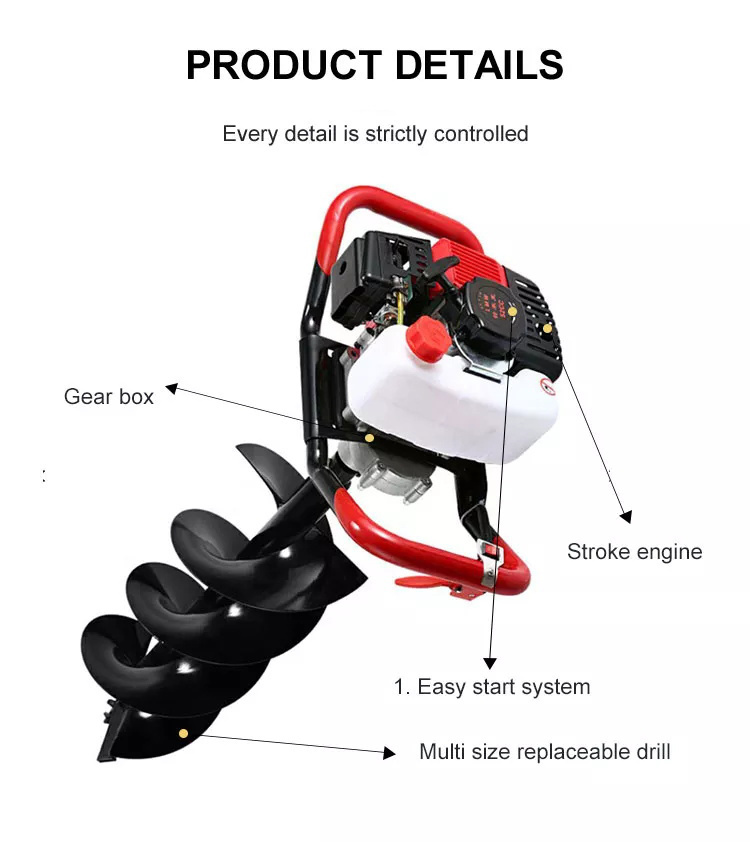 Professional Earth Drill Ground Earth Auger 52cc Tree Planting Hole Digging Machine