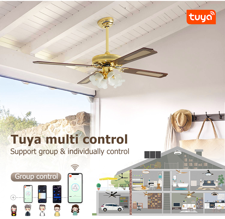 Fancy Luxury 52 Inches Ceiling Fan with 4 MDF Blades and 4 Light Kits in Gold Finish