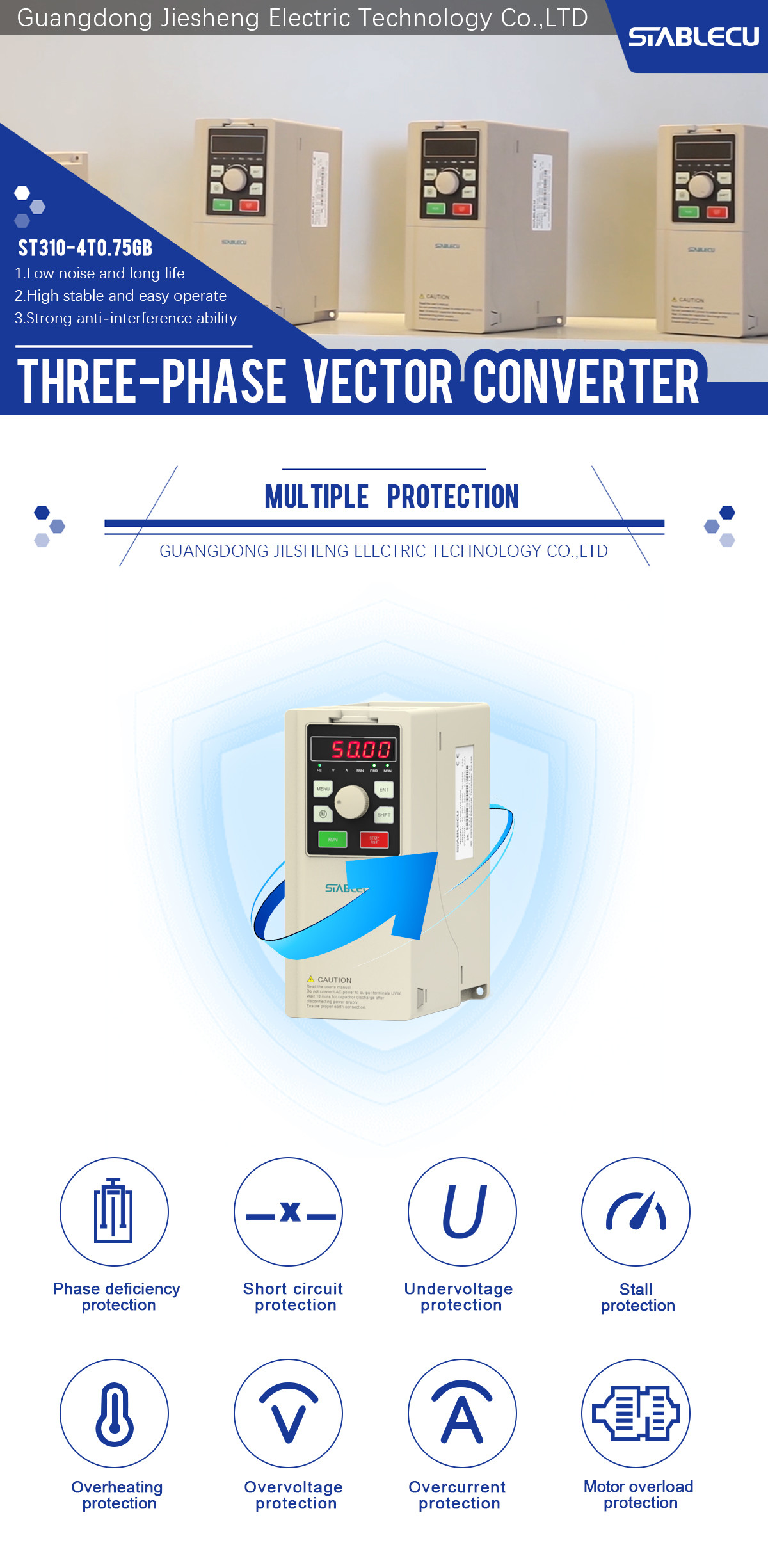 ABS PC 3 Phase 750W Variable Frequency Inverter With V/F Control