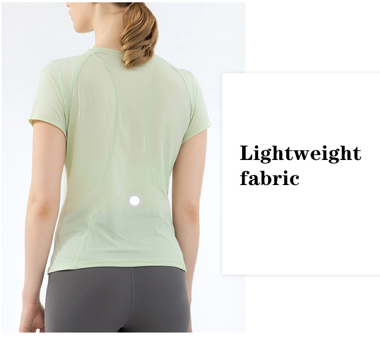 Green Nylon Ladies Yoga Tops Women Fitness Short Sleeve T Shirts